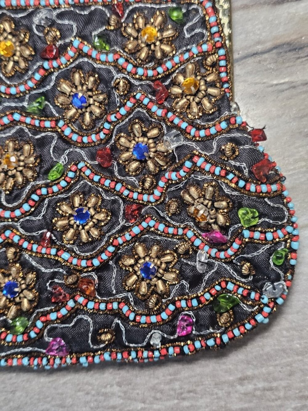 VTG‎ Black Beaded Evening Bag Clutch Floral India - Picture 7 of 13